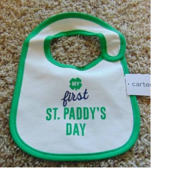 Baby Carters St. Patrick's Day Baby Bib "My First St. Paddy's Day" Green & White - Picture 2 of 5